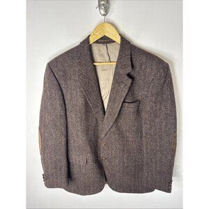 Harris Tweed Brown Wool Sport Coat Suede Elbow Patches Men’s 44R Scottish